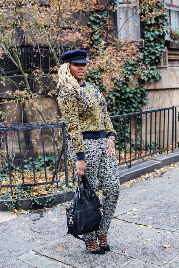 Thanksgiving Style Diary: Spring Tiger Beaded Sweater, ASOS Pants in Metallic Print, and DSquared2 Rasso Pumps
