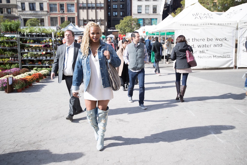 sweater dress with jean jacket