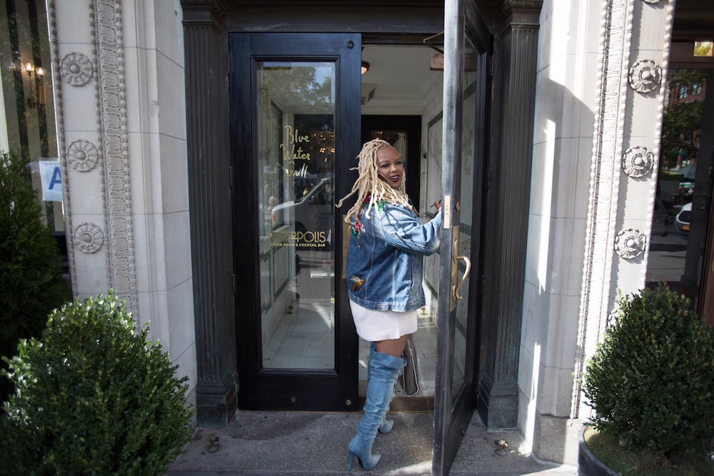 sweater dress with jean jacket