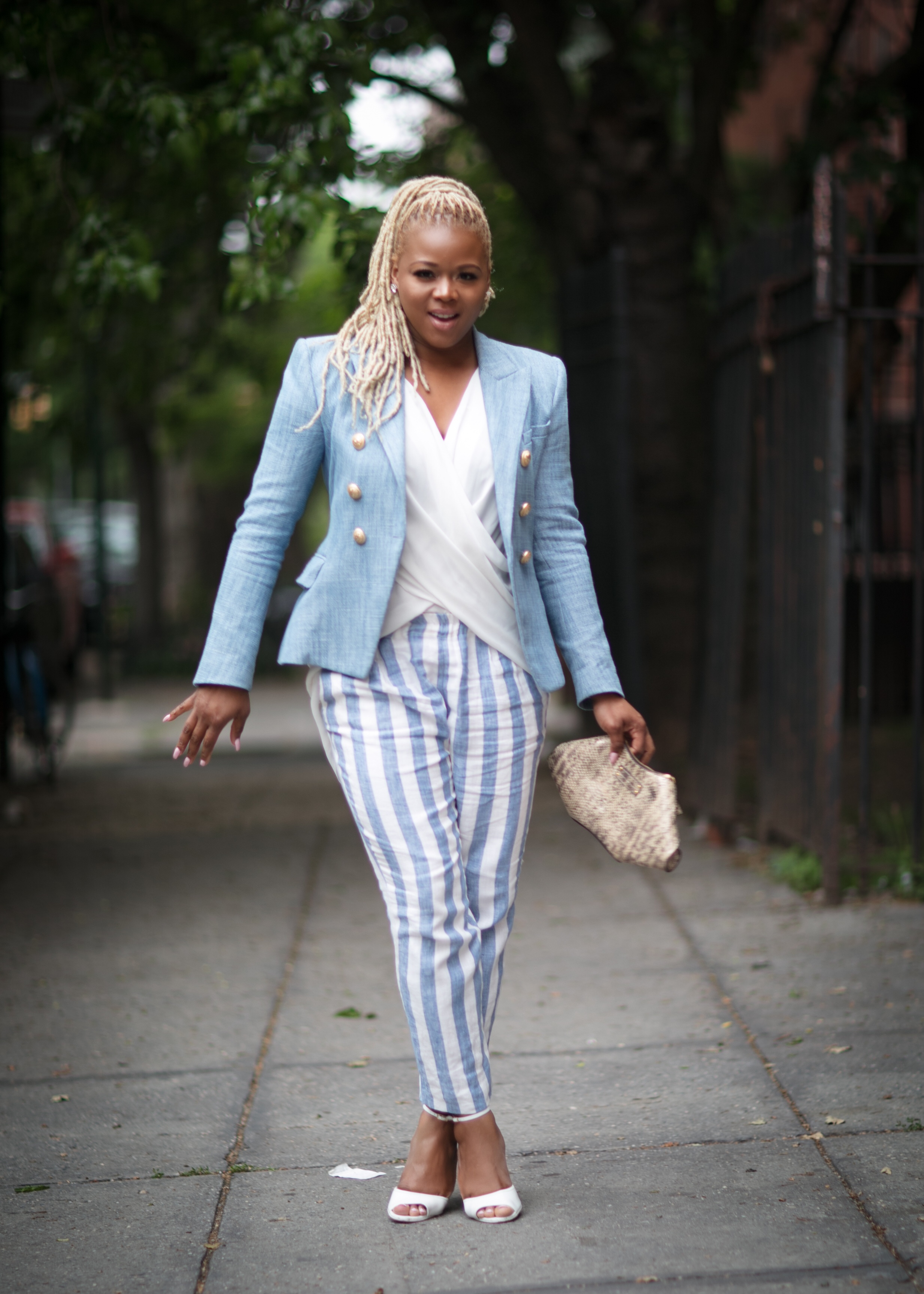 Bomb Life 101: It's Important to Remember You Started; Wearing a Balmain Blazer, Striped J.Crew Pants, Givenchy Sandals
