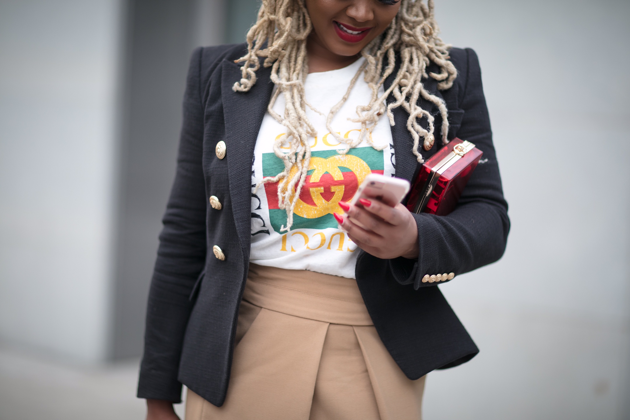 claire-sulmers-blogger-african-american-fashion-bomb-daily-black-gucci-logo-t-shirt-balmain-jacket