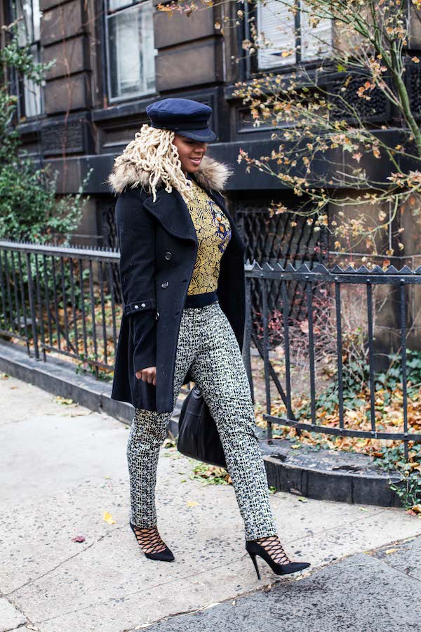 kenzo tiger beaded sweater yellow asos metallic printed pants marc new york fur coat dsquared raaso boots claire sulmers fashion bomb daily the bomb best life