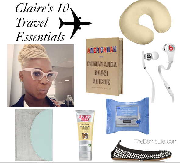 Claire Sulmers Fashion Bomb Daily Travel Essentials Beats by Dre Neck Pillow Burt's Bees Urban Outfitters Journal Yosi Samra Flats