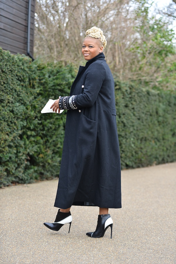 A Paper London Top, By Johnny Skirt, Saint Laurent Boots, and River Island Coat