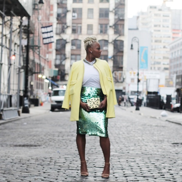 4  claire sulmers topshop sequin mint skirt sisoo jewelry necklace zara lemon yellow coat fashion bomb daily lala anthony 5th and mercer opu up shop copy