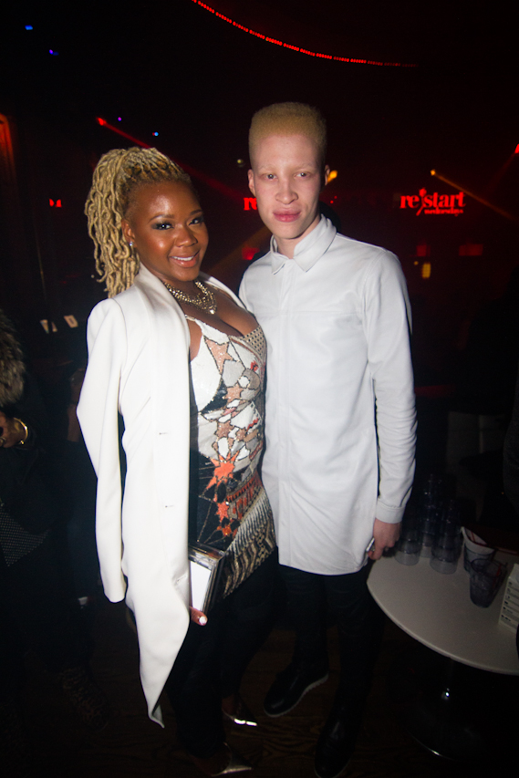claire sulmers all saints dress leather pants white blazer clear clutch shaun ross