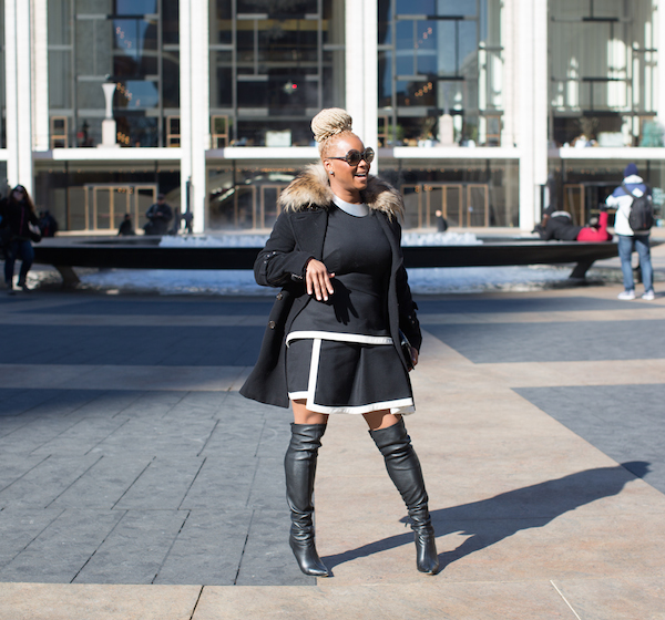A McQ by Alexander McQueen Dress and Alice + Olivia Thigh High Boots claire sulmers fashion bomb daily 09