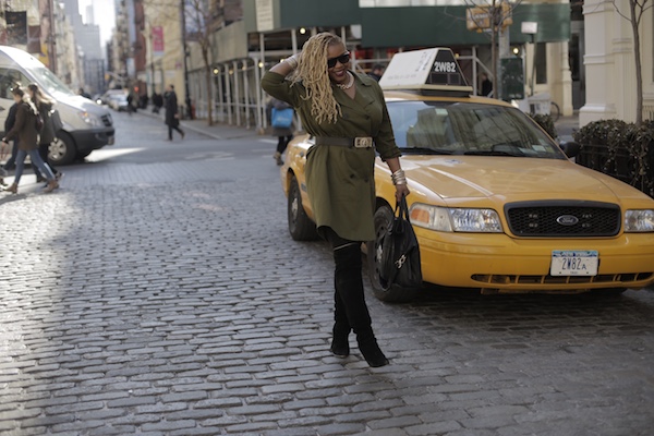 A Topshop Olive Green Trench, Balmain Belt, and Balmain Boots claire sulmers 421 bomb life daily