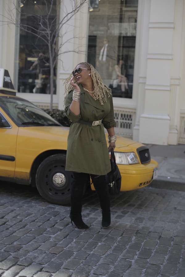 A Topshop Olive Green Trench, Balmain Belt, and Balmain Boots claire sulmers fashion bomb daily