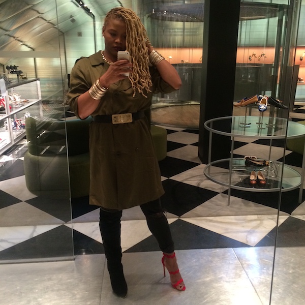 A Topshop Olive Green Trench, Balmain Belt, and Balmain Boots prada black red triple strap wavy scallop sandals claire sulmers blogger bomb
