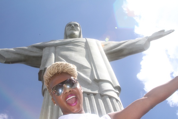 2  Cristo Redentor and Parque Lage in a BCBG Max Azria Sheer Top and Rag & Bone Shorts claire sulmers