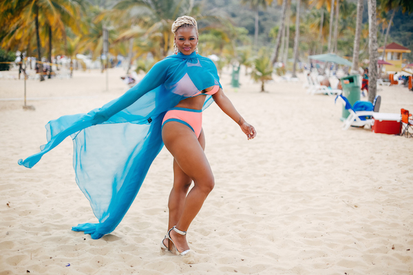 1 claire sulmers fashion bomb daily Maracas Beach in Trinidad in Andrea Iyamah's Kanda High Waist Bikini and Tess Blue Beach Cape copy
