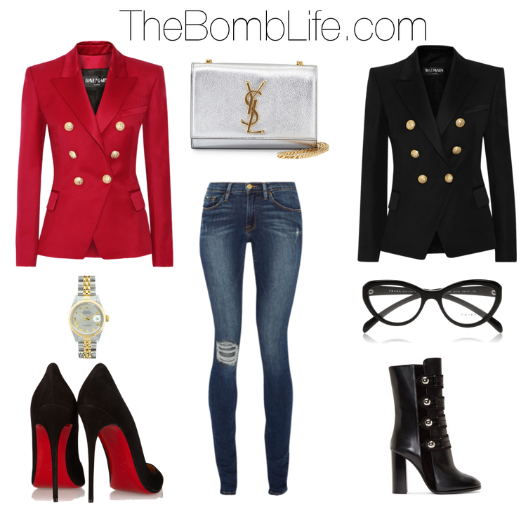 balmain gold button blazer saint laurent tasseled clutch isabel marant arnie clutch the bomb ilfe christian louboutin