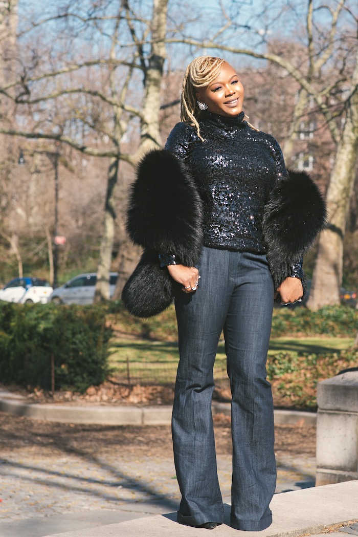 3  fashion bomb daily  My Own Reality Show Claire Sulmers + Shooting for People Style Watch in a By Malene Birger Sequined Turtleneck and Le Victoria Flared Jeans.jpg