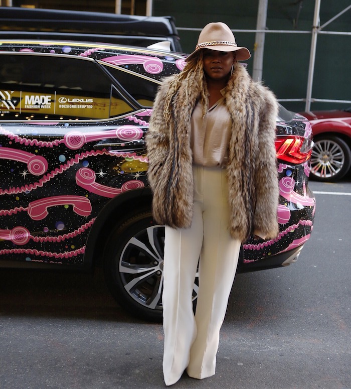 4  claire sulmers fashion bomb daily lexus 2 Speaking at Viacom and Attending a Fashion Presentation in an Ashaka Givens Hat, Ann Demeulemeester Shirt, and Le Victoria White Pants