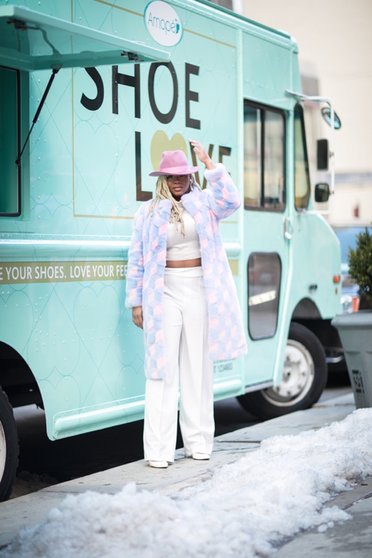 claire-sulmers-at-the-amope-shoe-truck-in-a-blood-honey-3d-blue-and-pink-fur-coat-kyna-collection-pants-and-a-borsalino-hat
