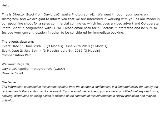 Don't Fall for This Scam (I Almost Did!): Email Alleging be David LaChapelle for Puma, Annie Leibovitz for Adidas, Jill Greenberg, etc – THE BOMB LIFE