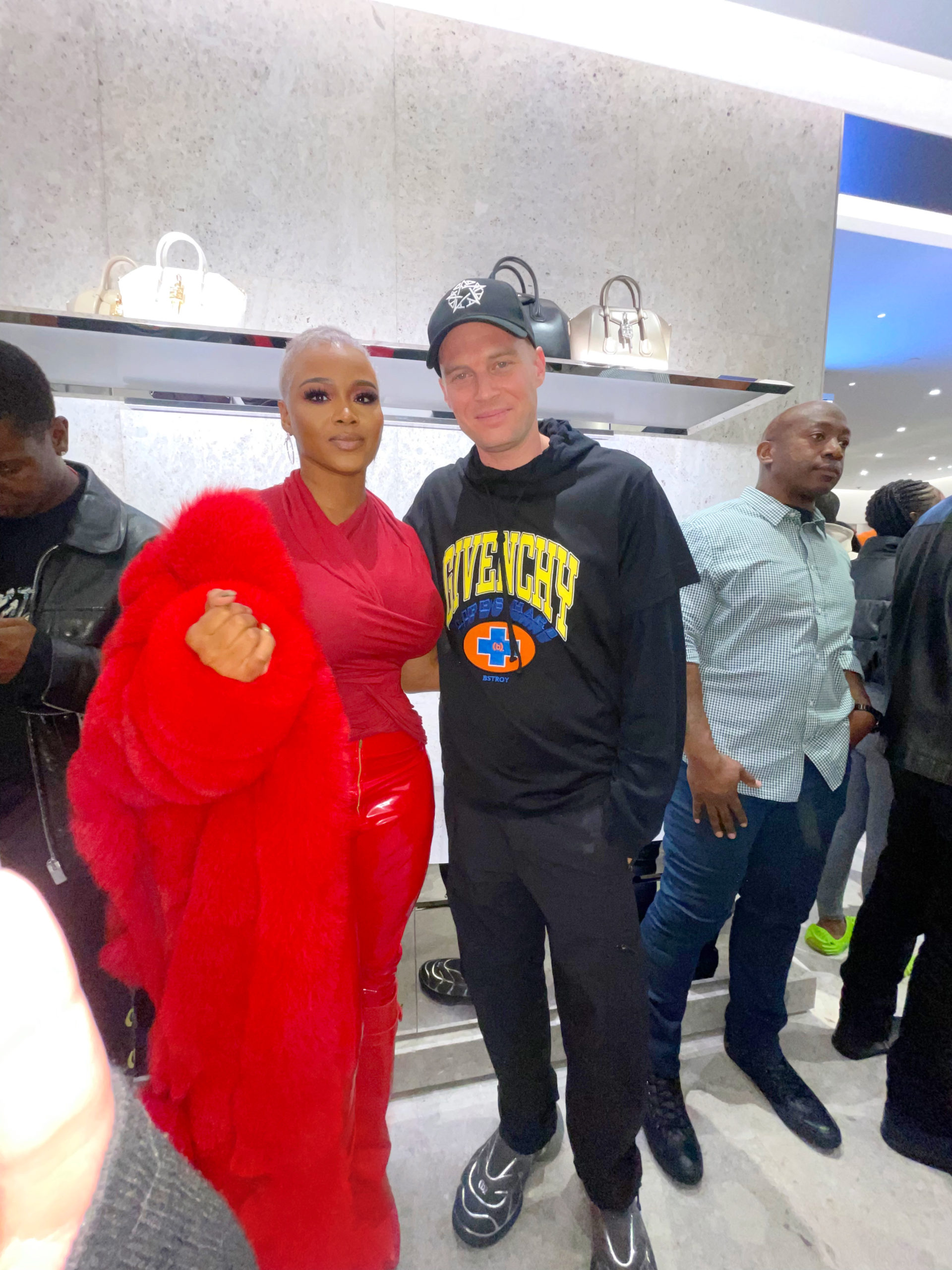 Claire's Life: The Givenchy Atlanta Store Opening with Matthew M. Williams  Wearing a Red Daniel's Leather Fur, a Rick Owens Top, and Givenchy  Sharktooth Boots – THE BOMB LIFE