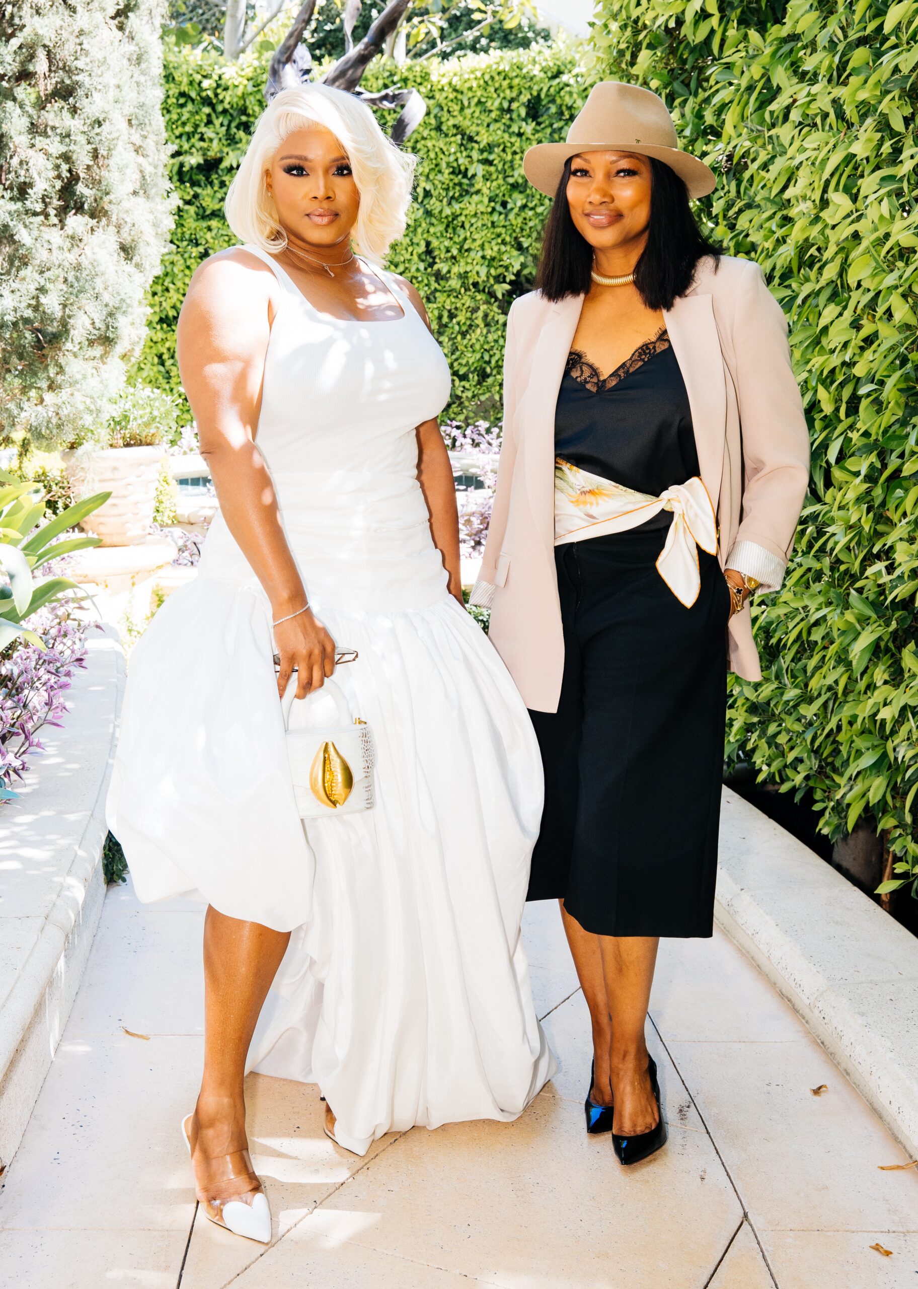 Claire’s Life: Lunch In Beverly Hills with Garcelle Beauvais Wearing an MSO Lagos White Skirt and a Flore K NY Bag!